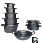 نمای بسته بندی سرویس قابلمه و تابه گرانیتی ۱۸ پارچه راکلند مدل آرسس کد A۲۳ اصل برچسب و بسته بندی
