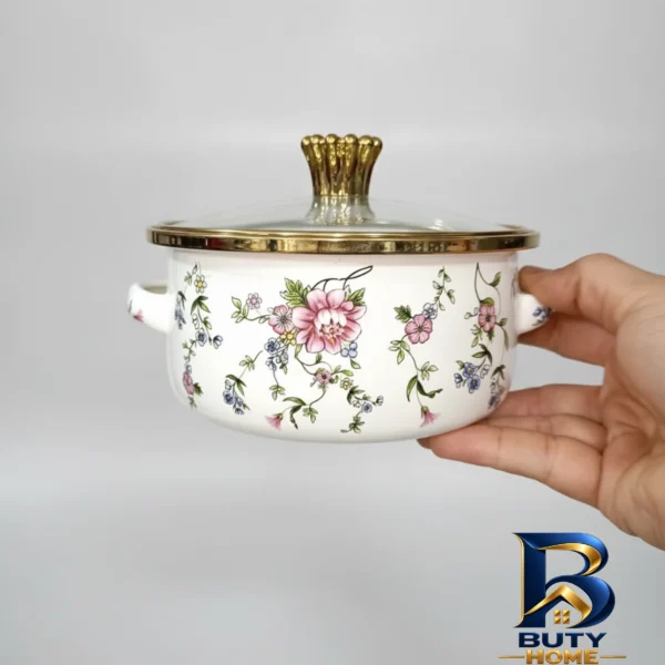 نمای بسته بندی سرویس قابلمه لعابی ۶ پارچه مدل بهار برچسب و بسته بندی