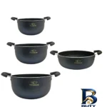 نمای بسته بندی سرویس تابه و قابلمه گرانیتی 7 پارچه تیتانیوم مدل دسته دار برچسب و بسته بندی