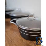 نمای بسته بندی سرویس تابه و قابلمه گرانیتی 7 پارچه رز کالا مدل آرنیکا برچسب و بسته بندی