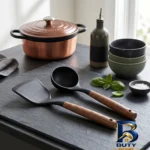 نمای بسته بندی سرویس ملاقه و کفگیر سیلیکونی دو پارچه مدل سیلیکو وود برچسب و بسته بندی