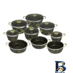 نمای بسته بندی سرویس گرانیتی قابلمه و تابه ۱۵ پارچه کوشا مدل marbel برچسب و بسته بندی
