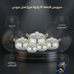 نمای بسته بندی سرویس قابلمه ۱۴ پارچه میرزا مدل عروس برچسب و بسته بندی