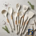 نمای جزئیات سرویس ملاقه و کفگیر سیلیکون 8 پارچه آر اس مدل خالدار نمای نزدیک دانه