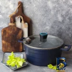 نمای بسته بندی قابلمه گرانیتی تکنو با در شیشه و دو دسته برچسب و بسته بندی