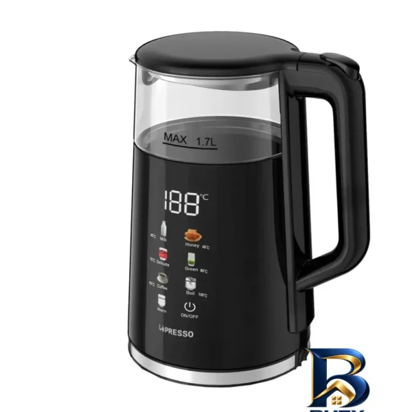 نمای بسته بندی کتری برقی لپرسو مدل Electric Kettle با ظرفیت 1.7 لیتر برچسب و بسته بندی