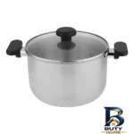 نمای بسته بندی قابلمه استیل ایکیا با دو دسته و روکش شیشه ای برچسب و بسته بندی