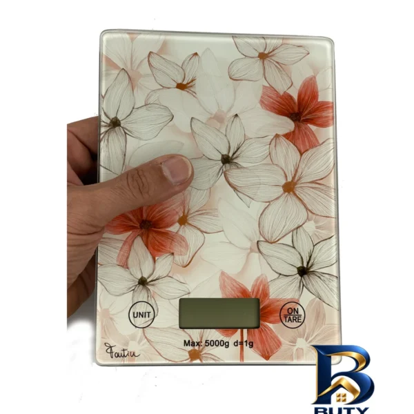 نمای بسته بندی ترازو آشپزخانه دیجیتال مدل KITCHEN SCALE SH-S حداکثر ظرفیت قابل اندازه گیری ۵ کیلوگرم با دقت ۱ گرم اصل برچسب و