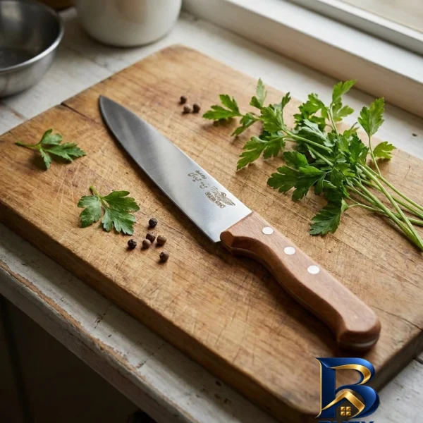 نمای بسته بندی چاقو آشپزخانه حیدری مدل راسته بری کد 3496 برچسب و بسته بندی