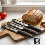 نمای بسته بندی چاقو آشپزخانه حیدری مدل اره ای مجموعه ۳ عددی برچسب و بسته بندی