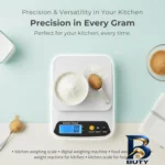 نمای بسته بندی ترازو آشپزخانه دیجیتال مدل scale-Stainless حداکثر ظرفیت قابل اندازه گیری ۱۰ کیلوگرم با دقت ۱ گرم اصل برچسب و ب