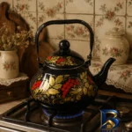 نمای بسته بندی کتری لعابی مدل کد 35197 گنجایش 2.5 لیتر برچسب و بسته بندی