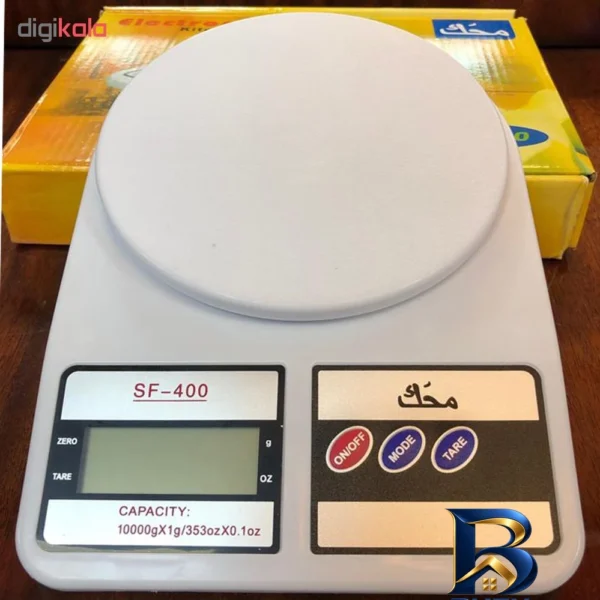 نمای بسته بندی ترازو دیجیتال آشپزخانه محک مدل کد 400 برچسب و بسته بندی