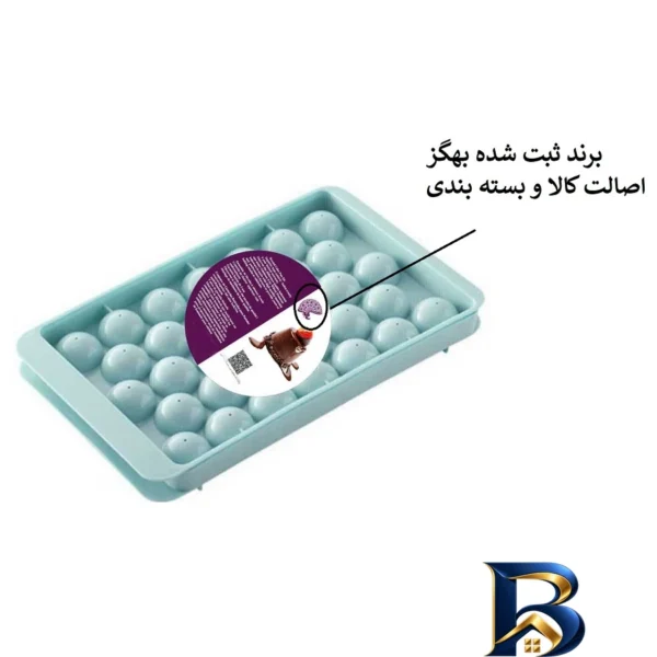 نمای بسته بندی قالب یخ مدل توپی کروی ریز برچسب و بسته بندی