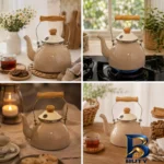 نمای بسته بندی کتری مدل لعابی دسته چوبی اصل برچسب و بسته بندی