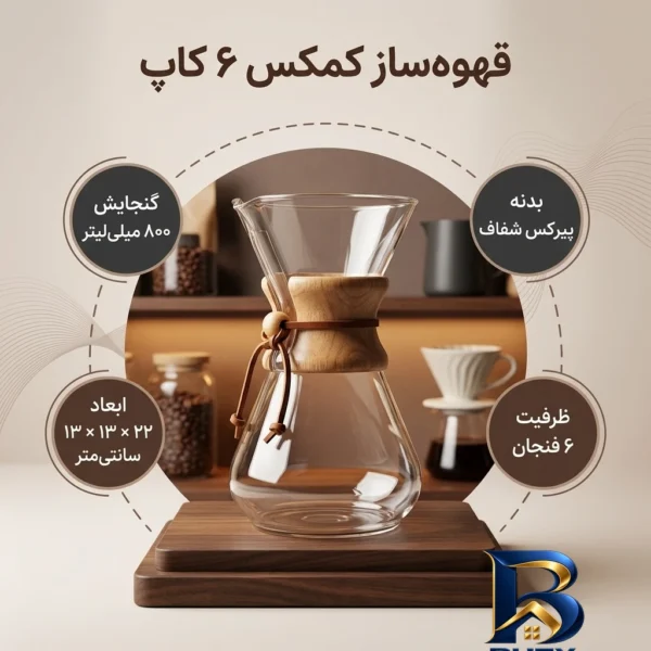 نمای بسته بندی قهوه ساز مدل کمکس ۶ کاپ اصل برچسب و بسته بندی