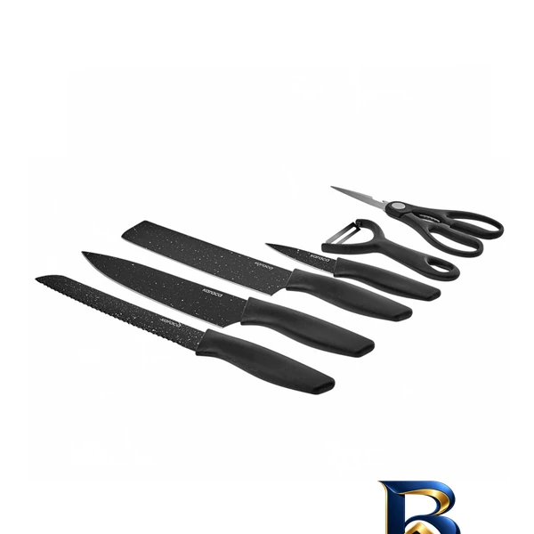 نمای بسته بندی ست چاقو ۶ پارچه مدل کاراجا black stone برچسب و بسته بندی