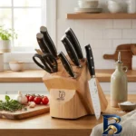 نمای بسته بندی سرویس چاقو آشپزخانه ۸ پارچه جی فی نی مدل G-K-C-۷-۱ اصل برچسب و بسته بندی