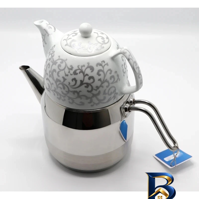 نمای بسته بندی ست کتری و قوری کد 72080 با گنجایش ۲ لیتر ۱ لیتر برچسب و بسته بندی