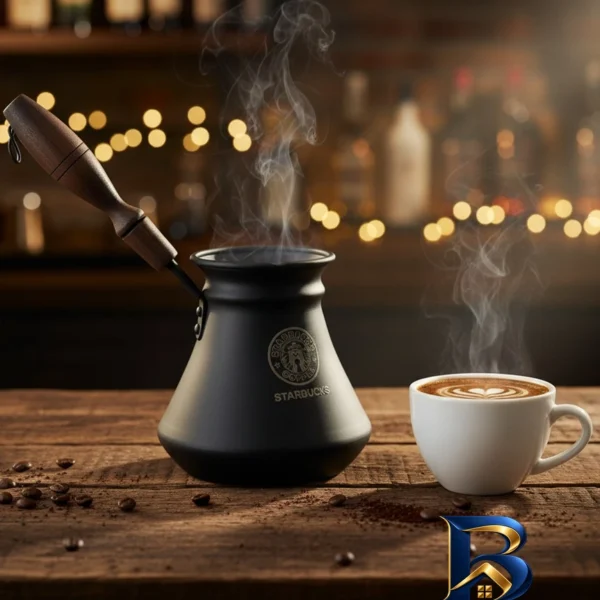 نمای بسته بندی جذوه قهوه جوش مدل دسته چوبی 6 کاپ برچسب و بسته بندی