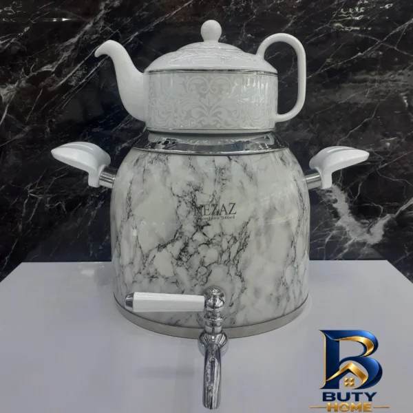 نمای بسته بندی ست کتری و قوری نزاز مدل قالب ترک با طرح سنگ برچسب و بسته بندی