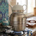 نمای بسته بندی ست کتری و قوری نفیس مدل زر اصل برچسب و بسته بندی