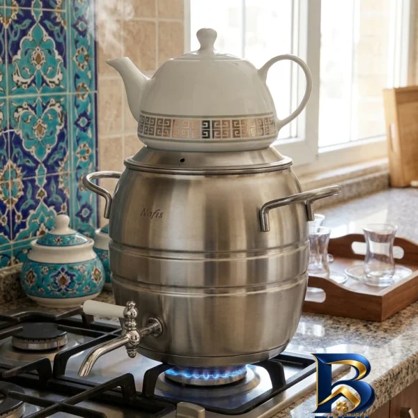 نمای بسته بندی ست کتری و قوری نفیس مدل زر اصل برچسب و بسته بندی