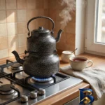 نمای بسته بندی ست کتری و قوری مدل کتابی گنجایش ۲ لیتر ۰.۸ لیتر اصل برچسب و بسته بندی