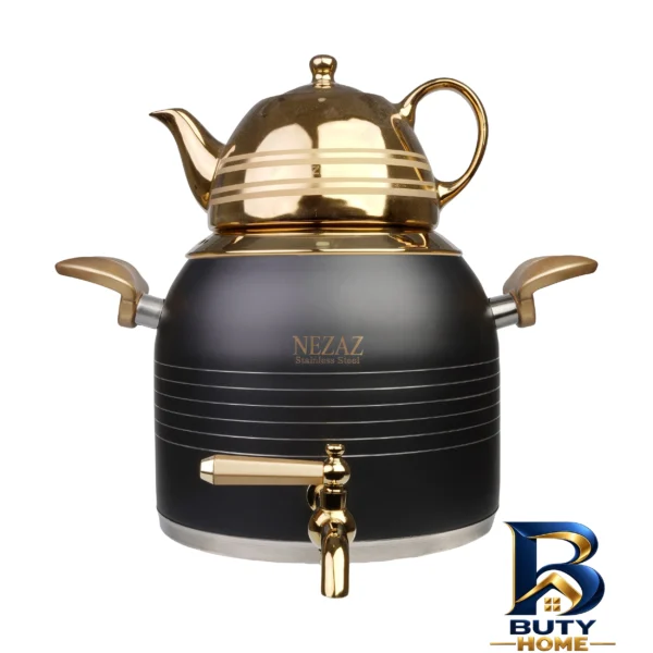 نمای بسته بندی ست کتری و قوری نزاز مدل 3029 با طراحی زیبا برچسب و بسته بندی