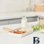 نمای کناری تابه نیوفلیم نچسب با در شیشه ای و دسته چوبی پروفایل و ساختار