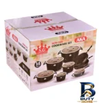 نمای جلو سرویس قابلمه و تابه گرانیتی ۱۶ پارچه اس جی مدل AKA طراحی و جزئیات کلیدی
