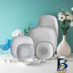 نمای جلو سرویس غذاخوری ۲۷ پارچه چینی زرین ایران مدل ادلین درجه عالی طراحی و جزئیات کلیدی