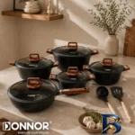 نمای جزئیات سرویس قابلمه و تابه گرانیتی ۱۵ پارچه دونار مدل Novara پرداخت و جزئیات مواد