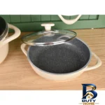 نمای جزئیات سرویس قابلمه و تابه گرانیت ۱۲ پارچه عروس مدل ویکتوریا پرداخت و جزئیات مواد
