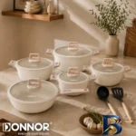 نمای کناری سرویس قابلمه و تابه گرانیتی ۱۵ پارچه دونار مدل Novara پروفایل و ساختار