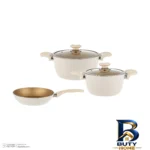 نمای کناری سرویس قابلمه و تابه گرانیت 5 پارچه عروس مدل فورج دلوین پروفایل و ساختار