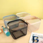نمای جزئیات سبد آشپزخانه فلزی با دسته بامبو Safe carry پرداخت و جزئیات مواد