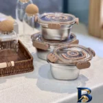 نمای جزئیات ظرف نگهدارنده استیل مدل چفتی مناسب برای یخچال بسته ۳ عددی پرداخت و جزئیات مواد