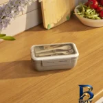 نمای جزئیات ظرف غذا کاراجا مدل FUSCA با طراحی مستطیلی پرداخت و جزئیات مواد