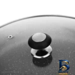 نمای جزئیات تابه کاج نچسب گرانیتی با در پیرکس و دو دسته پرداخت و جزئیات مواد