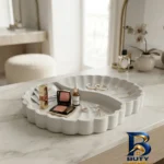 نمای بسته بندی ظرف سرو طرح صدف مدل فانتزی بیضی مهر و پرداخت کیسه