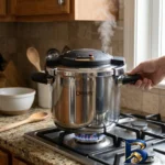 نمای جزئیات زودپز دسینی با بدنه استیل و دو برنامه پخت پرداخت و جزئیات مواد