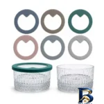 نمای جزئیات ظرف نگهدارنده شیشه ای بلور اصفهان مدل HIDA برای یخچال و فریزر مجموعه 6 عددی پرداخت و جزئیات مواد