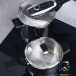 نمای جزئیات زودپز دوقلو مادام کوکو استیل با سیستم ایمنی پیشرفته پرداخت و جزئیات مواد
