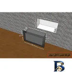 نمای جزئیات شومینه دیواری برقی بیستون مدل Z.E_۱۰۰_L۲ اصل پرداخت و جزئیات مواد