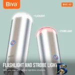 نمای جزئیات جارو شارژی خودرو بیوا مدل BVC-۰۲ با باتری ۲۲۰۰ میلی آمپر، توان مکش ۶۵ وات، چراغ قوه و هشدار چشمک زن، شارژ سریع در