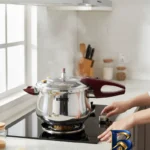 نمای جزئیات زودپز بیسمارک با مکانیزم رهاسازی بخار دستی و خودکار پرداخت و جزئیات مواد