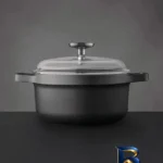 نمای جزئیات قابلمه آلومینیومی برگهف با روکش سرامیکی پرداخت و جزئیات مواد