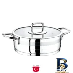 نمای جزئیات تابه استیل اویم سارای با طراحی نچسب و دو دسته پرداخت و جزئیات مواد