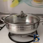 نمای جزئیات تابه استیل دستیلوکس با دو دسته مقاوم پرداخت و جزئیات مواد